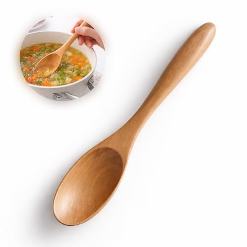 1 pezzo Cucchiaio in legno naturale, cucchiaio da cucina fatto a mano in legno naturale per mescolare e servire, superficie liscia con strato protettivo a base di olio, per caffè, miele, zuppa, spezie