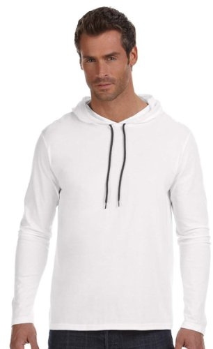 Anvil 987AN Ringspun Long-Sleeve Hooded T-Shirt - White/Dark Grey -XL