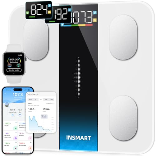 Smart Scale for Body Weight, INSMART Bluetooth Digital Bathroom Scale with BMI, Body Fat, Muscle Mass, High Accurate Large Display 16 Body Composition Weighing Machine Sync with App, 400 lbs (White)