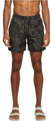Urban Classics Herren Swim Shorts – Schnelltrocknende Badehose mit Innenslip und Taschen für Strand Pool Urlaub und sportliche Aktivitäten,Palm/Olive,XXL