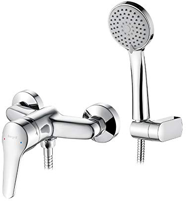 Ibergrif Roma M12050, Badarmatur - Brausebatterie mit Brauseschlauch, Handbrause mit 3 Funktionen, und Brausehalter, Einhebel-Brausemischer-Dusche set, Chrom