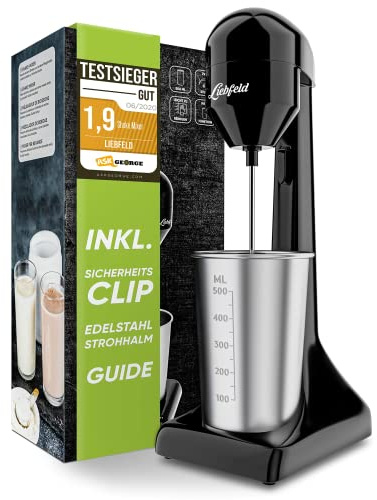 Liebfeld Protein Shaker Elektrisch - Stabmixer mit 500ml Edelstahl Becher - Proteinshake & Milch Shake, Fitness, Eiweiß, Frappe Mixer, Smoothie Maker
