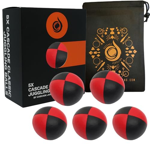Pro 115g Cascade Classic Black Theme Juggling Balls - Thud Juggling Balls & Bag - Set of 5 (Red and Black)