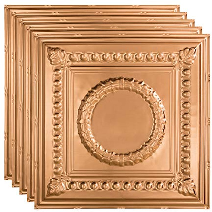 FASÄDE Rosette Decorative Vinyl 2ft x 2ft Lay in Ceiling Panel in Polished Copper (5 Pack)