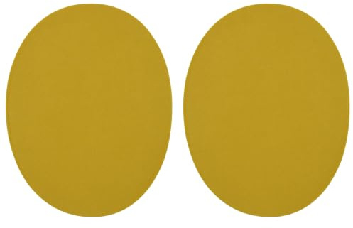 celloexpress Mustard Faux Suede Elbow Patches Iron-On (1 Pair) | 140mm x 110mm Oval Patch for Knees Repair Jacket Jumper DIY Clothing