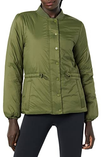 Amazon Essentials Women's Waist Padded Insulated Bomber Jacket, Fall Fashion, Dark Olive, Small