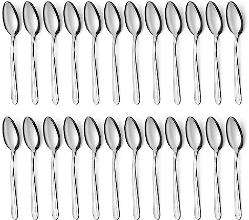 BEWOS 24 Pieces Teaspoons, 6.2 Inches Stainless Steel Teaspoons Silverware, Spoon Silverware, Coffee Spoons, Small Spoon, Mirror Polished, Dishwasher Safe, Silver Spoons For Home, Restaurant