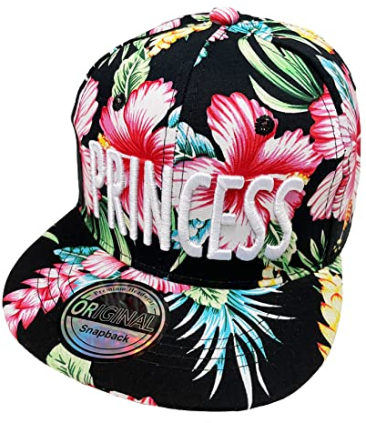 J26 Prince & Princess Brother & Sister Snapback Kinder Kids Set USA Cap Kappe Basecap Mütze Trucker Cappy Kult Partner Look Geschwister (Princess Blume Black), Einheitsgröße