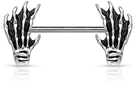 beyoutifulthings bröstvårtor piercing skelett-händer silver bröstpiercing bröstpiercing intim piercing kirurgiskt stål stav 14 mm, 14 mm, Rostfritt stål
