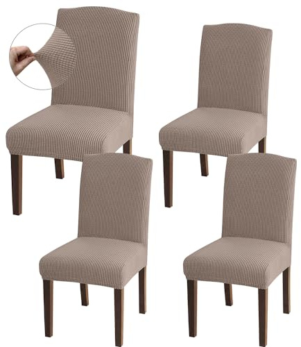 Granbest High Stretch Dining Chair Slipcovers, Universal Fit Jacquard Parson Dining Chair Covers, Removable Chair Protectors for Dining Room, Kitchen, Restaurant and Hotel (Set of 4, Sand)
