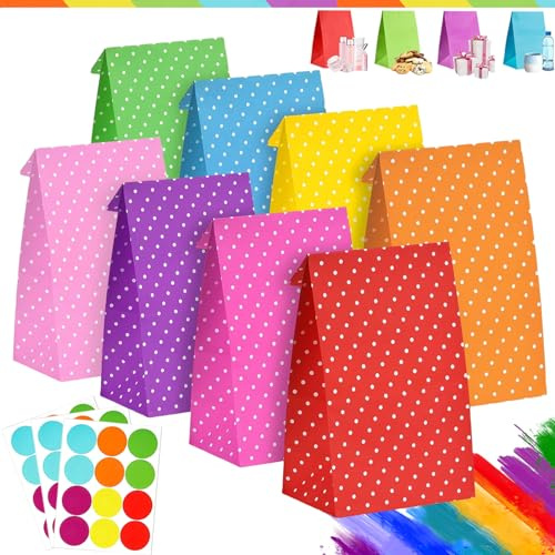 30 st småprickiga papper festväskor för barn, vuxenfest, små festväskor gåvor sötsaker väskor barn födelsedagsväskor, platt botten kraftpapperspåse med klistermärken för presenter, jul, bröllop
