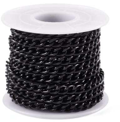 Boutigem Catena a maglia barbazzale intrecciata in alluminio, 5 m, colore nero, 7 x 5 x 1,5 mm, per la creazione di collane, bracciali e gioielli fai da te