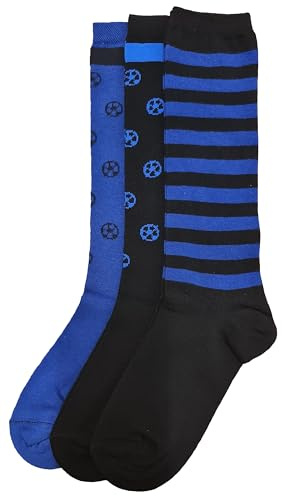 Fontana Calze 3cc_bi_lu Chaussette Longue Chaude Coton Stretch, Noir-Bleu Ciel, 35-38 (Lot de 3) Mixte Enfant