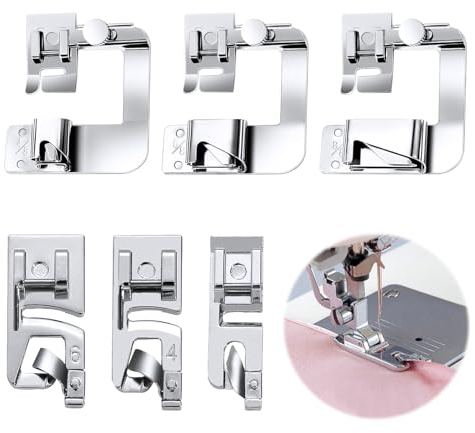 6 Stück Nähfüße für Rollsäumer - 4/8 6/8 8/8 in Breiten Rollsaum Nähfüße und 3/4/6 mm Schmalen Rollsaum Nähfüße - Geeignet für Brother Singer Janome Heimnähmaschinen