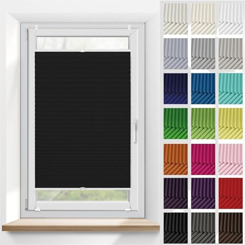 Plisseerollo Fensterrollo Faltrollo Jalousie 40 x 200 cm, Nach Maß Qualität ohne Bohren, Jalousie Sonnenschutz Easyfix, Jalousie Easyfix Faltrollo, für Fenster & Tür, Schwarz