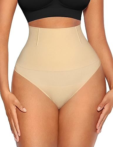 FeelinGirl Fajas Tangas para Mujer de Cintura Media Shapewear sin Costuras para Control Abdominal Lencería Moldeadora Beige XL/XXL