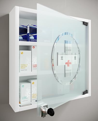 VCM Medizinschrank | Maße ca. H. 40 x B. 32 x T. 10 cm | Apothekerschrank abschließbar | hängend | Arzneischrank - Hustila S