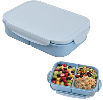 volumoon Brotdose, 1150 ML Bento-Lunchbox-Behälter, Lebensmittelbehälter mit 3 Fächern, Kunststoff, Lunchbox mit Besteck, Lunchbox für Erwachsene für Reisen, Camping, Arbeitspicknick (Blau)