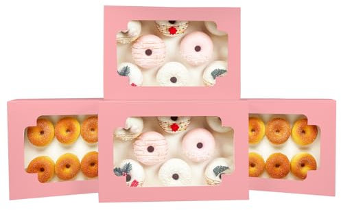Gcardist Set di 6 scatole per biscotti rosa con finestra pop-up automatica, 30,5 x 20,3 x 6,3 cm, doppio uso, piegate in un secondo, scatola da pasticceria, biscotti, panetteria, confezione da 12 x 8