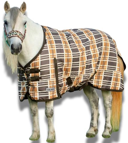 Jeffers Pony Poppins Solaris 1200 Denier Turnout Blanket, 240 gram Polyfill, Brown & Cream Plaid 66 - Waterproof, Breathable Horse Blanket - Ideal Protection for Winter, Wind & Rain, Medium Weight