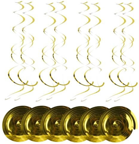 Lot de 36 serpentins à suspendre - Décoration d'anniversaire - Guirlande en spirale pour décoration de fête, de réunion de classe - Décoration de fête de famille (doré)