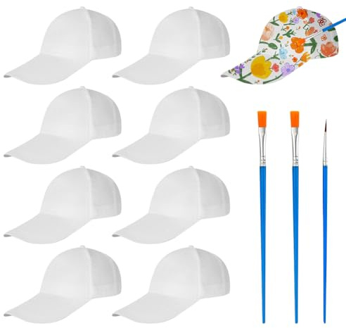 Lot de 10 casquettes de baseball blanches à faire soi-même pour enfants et adultes - Pour anniversaire, Halloween, Noël, graffiti, bricolage
