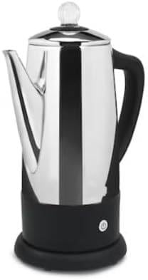 Stainless Steel 12-Cup Percolator with Automatic Shut-off, Keep Warm; Removable Filter; Touch Handle Cord-less Serve