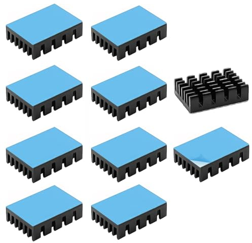Awxlumv 10pcs 0.79x0.55 x0.24 Inch /20x14x6 mm Heatsink Kit+ Thermal Conductive Adhesive Tape, Cooler Heat Sink for Cooling GPU IC Chips VRAM VGA RAM