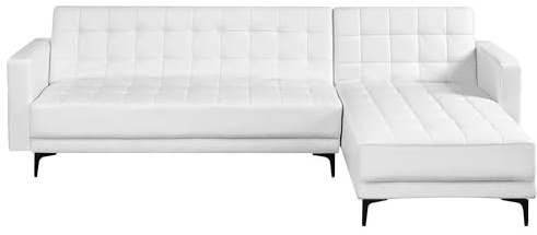Beliani Canapé d'angle à Gauche Moderne en Cuir PU Synthétique Similicuir Capitonné Modulable 4 Places Blanc Aberdeen