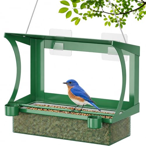 FANHAO Mangeoire Oiseaux Fenêtre 2-en-1 Métal, Extérieur sans Perçage