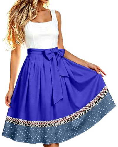 HTNEDNST Grembiule da Dirndl Midi – Grembiule bavarese bavarese alla moda tradizionale elegante per Oktoberfest vestito medievale, A13 blu, Taglia unica