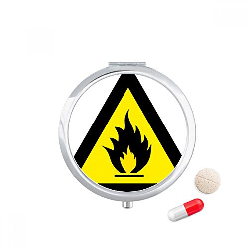 DIYthinker Warning Symbol Yellow Black Fire Triangle Travel Pocket Pill case Medicine Drug Storage Box Dispenser Mirror Gift