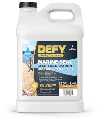DEFY Marine Seal Semi-Transparent Exterior Wood Stain and Sealer - Waterproof Sealant for Wood Docks, Boat Piers, Marinas, Boardwalks, & More - Cedar Tone - 2.5 Gallon, Made in USA