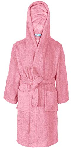 A2Z 4 Kids Girls Boys Terry Towel Beach Bathing Hooded - Towel Bathrobe Baby Pink_9-10