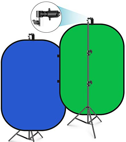 Neewer 5x7ft/1.5x2m Chromakey Foldable Backdrop with Stand 8.5ft/2.6m, 2-in-1 Reversible Green Blue Green Background Panel for Photography Studio, Live Streaming, Video Calls, Games