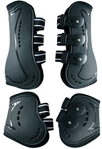 Wandrola Horse Boots Open Front Jumping Tendon Sport Boots, Hind Fetlock Boots, Secure Leg Protection, Classic Breathable Equine Supplies, Set of 4 (Black, M)