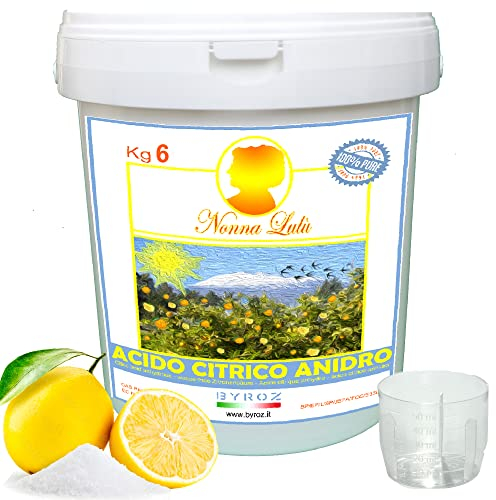 BYROZ Acido Citrico Per Pulizia Calcare. Biologico, Multiuso, 100% Naturale, Efficace, Ecocompatibile, Sostenibile. Ideale come Anticalcare lavatrice e Brillantante (6 Kg)