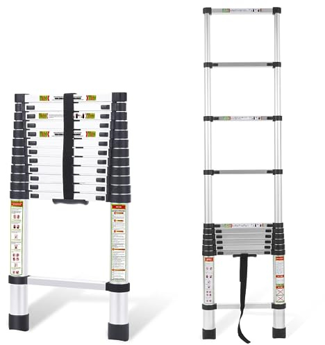 RIKADE Telescoping Ladder 16.5FT & Attic Ladder, Heavy Duty Aluminum with Non-Slip Feet, 330lb Capacity for RV, Attic, Roof & Multi-Surface Use