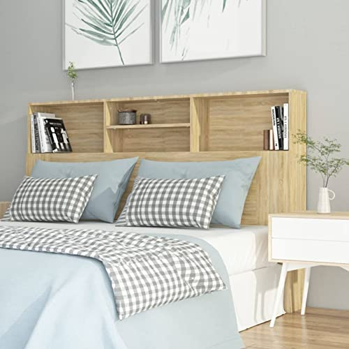 Homgoday Testiera con Contenitore Rovere Sonoma 160x19x103,5 cm, Testiera Letto con Scaffale Scaffali Mensole, Schienale per Letto E Divano, Mobili per Camere