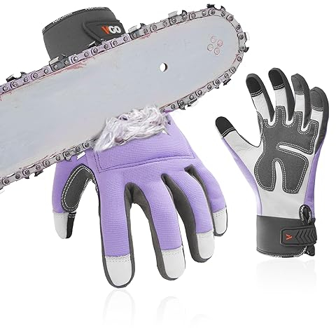 Vgo... gants de tronçonneuse 12-couches de protection sur les deux mains,cuir de vache, gants de travail forestier écran tactile pour les femmes (CA976CS-FM) (Violet, S)