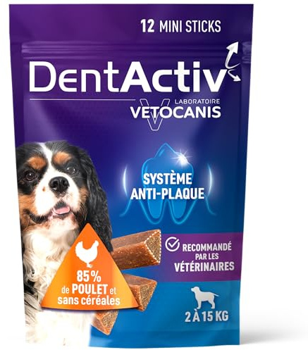 Vetocanis | Dentactiv | Stick Dentaire | Friandises pour Chien Gourmandes | Hygiène et Santé | Riche en Viande | 85% de Poulet | Recommandé par Les Vétérinaires | Chien 2 à 15kg