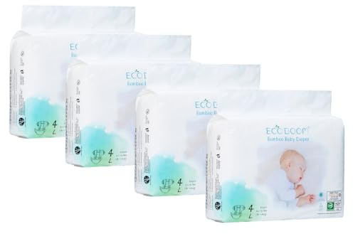 ECOBOOM- Pañal Ecológico de BAMBÚ Eco Boom. 70% Biodegradable, Hipoalergénico (TALLA 4/L, 9-14 KG, PACK DE 4 BOLSAS, TOTAL 120 PAÑALES)