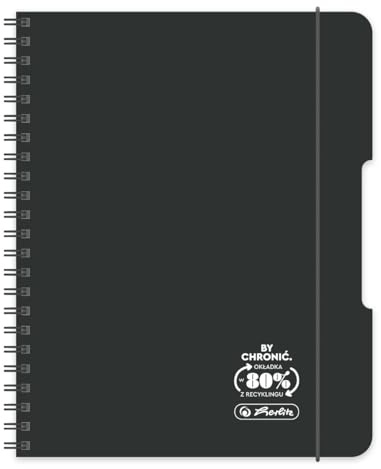 Herlitz® Brulion på spiral B5 80 rutiga ark | Objekt Skolbok | Studie Anteckningsbok | Student Skrivbok | För Lärande Kalligrafi | ECO PP COLORS svart