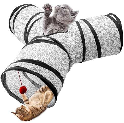 VOSSOT Katzentunnel Katzenspielzeug,3 Wege Katze Tunnel,Erweiterbarer und Faltbarer Katze Tunnel,3-Wege Faltbar Cat Tunnel,Katze Spielzeugund Katze Würfel für Katzen,Welpen,Kaninchen,Frettchen