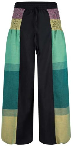 Kunst und Magie Damen orientalische Yoga Freizeit Haremshose Wellnesshose, Größe:L/XL, Farbe:Schwarz/Grün
