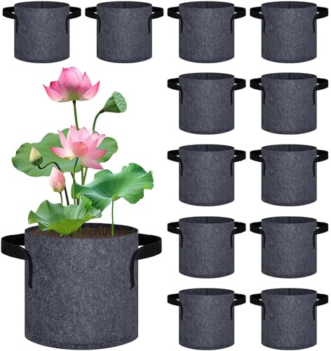 DECOHS Paquete de 12 macetas de lirio para estanque, macetas acuáticas de tela de fieltro transpirable de 1 galón, bolsas de cultivo reutilizables con asas para plantas acuáticas, plantas de pantano,