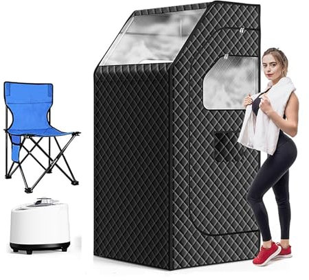 Carpa de Sauna Tienda De Sauna De Vapor Portátil De Tamaño Completo, Kit De Sauna Personal For SPA En Casa, Caja De Sauna con Vaporizador Y Control Remoto, Silla Plegable, Negro