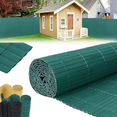 LZQ PVC, valla de privacidad, color verde, 200 x 500 cm, revestimiento de balcón, borde para balcón, protección con listones reforzados, jardín, balcón, terraza
