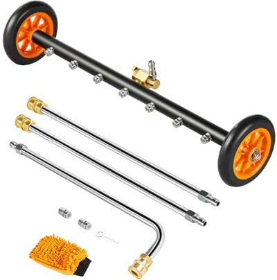 VEVOR 24 Pressure Washer Undercarriage Cleaner, Stainless Steel Surface Cleaner for Pressure Washer, 4000 Max PSI, Angle Adjustment Gear, 7 Spray Nozzles, 2 Extended Wands for Driveway, Patio, Deck