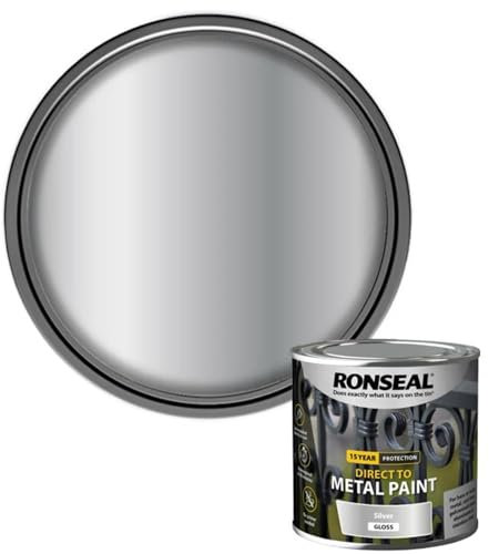 AOC24 Direct to Metal Paint - Gloss/Matt/Satin Finish - Garden Exterior Metal Surface Paint, No Primer Needed - Water-Based, Rust-Proof for Gates, Railings - Tough Durable, (Silver Gloss, 250ml)